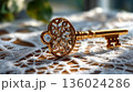Intricate Golden Key on Delicate Lace: Symbol of Secrets, Elegance, and Hidden Treasures 136024286