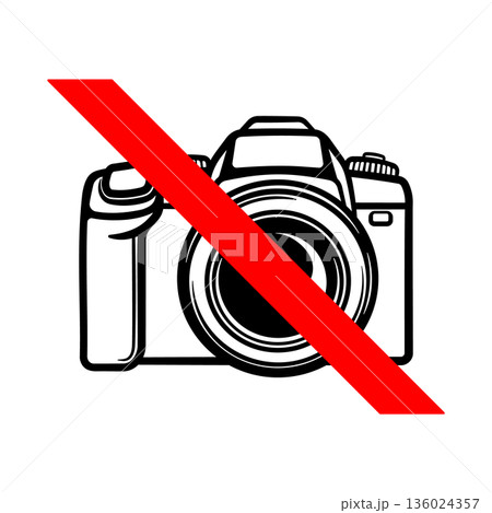Camera prohibited icon with red line, without background. Camera prohibited icon with red line, without background. 136024357