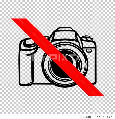 Camera prohibited icon with red line, without background. Camera prohibited icon with red line, without background. 136024357