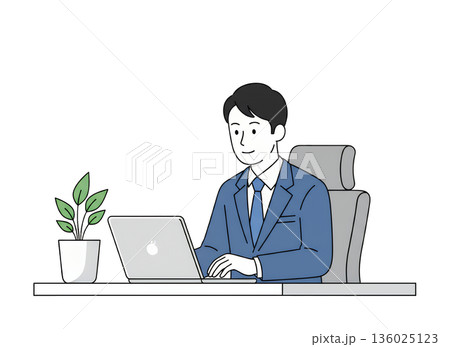 パソコンで仕事をするビジネスマン パソコンで仕事をするビジネスマン 136025123