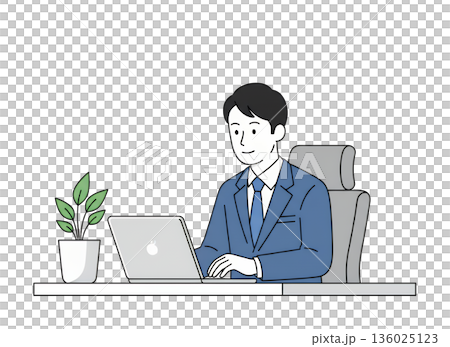 パソコンで仕事をするビジネスマン パソコンで仕事をするビジネスマン 136025123