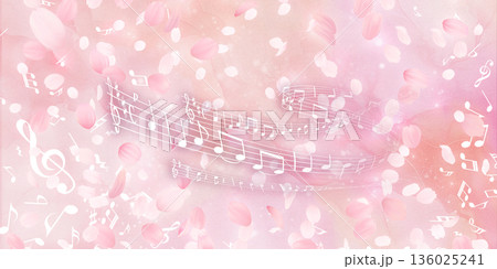花びら舞い散る桜の背景素材 136025241