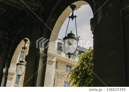 Beautiful lanterns with decor on the street of the old town of Paris, France. 136025395