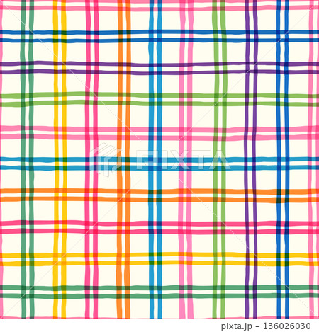 Colorful thin double lines vector seamless pattern, grid background for summer designs and backgrounds Colorful thin double lines vector seamless pattern, grid background for summer designs and backgrounds 136026030