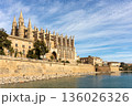 Palma Cathedral, also known as La Seu, and the artificial lake of the Parc de la Mar in the town of Palma, Mallorca, Balearic Islands, Spain, Europe 136026326