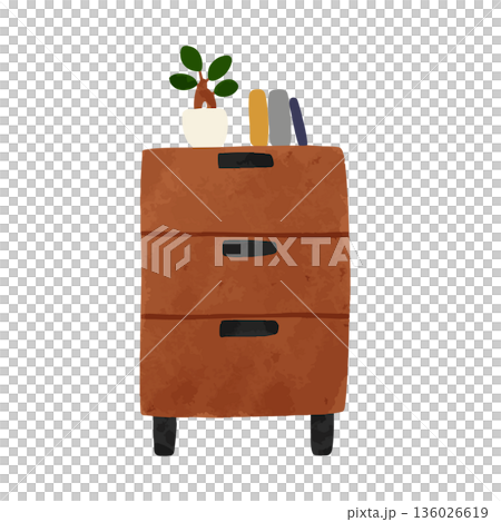 用盆栽植物和書籍裝飾的箱子，水彩風格向量手繪插圖 136026619