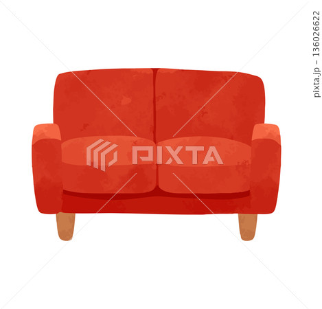 赤い布張りのソファ　水彩風ベクター手描きイラスト 136026622