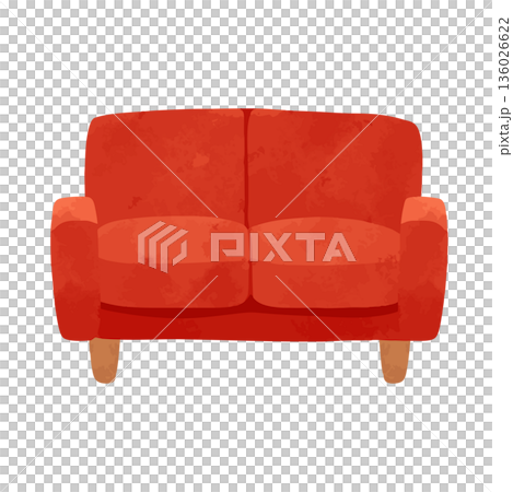 赤い布張りのソファ　水彩風ベクター手描きイラスト 136026622