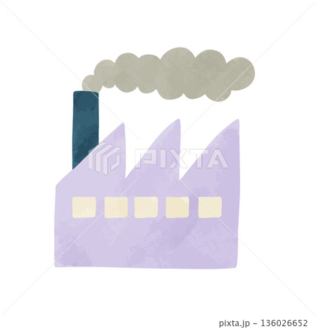 工場の煙突と煙 水彩風ベクター手描きイラスト 工場の煙突と煙 水彩風ベクター手描きイラスト 136026652