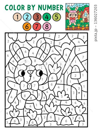 Vector Easter color by number activity with...のイラスト素材 [136027203] - PIXTA
