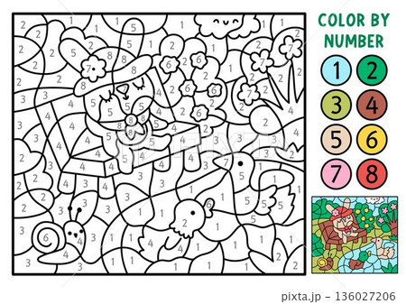 Vector Easter color by number activity with...のイラスト素材 [136027206] - PIXTA