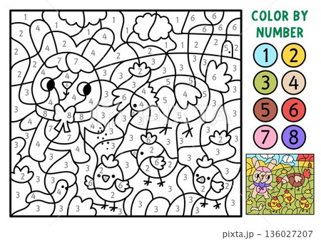 Vector Easter color by number activity with...のイラスト素材 [136027207] - PIXTA