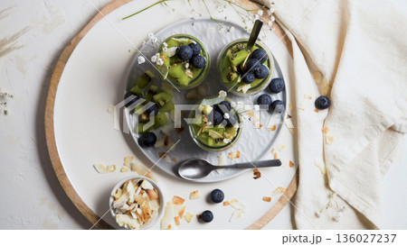 Chia pudding with kiwi and blueberries 136027237