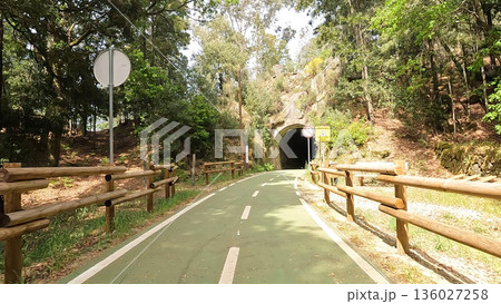 Point of view shot of riding a bicycle Point of view shot of riding a bicycle 136027258