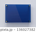 Blank A4 white glass office corporate Signage plate Template, Clear Printing Board For Branding, Transparent blue acrylic advertising signboard mockup. 3D rendering 136027382