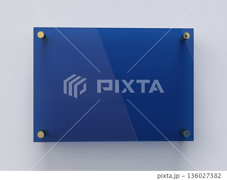 Blank A4 white glass office corporate Signage plate Template, Clear Printing Board For Branding, Transparent blue acrylic advertising signboard mockup. 3D rendering Blank A4 white glass office corporate Signage plate Template, Clear Printing Board For Branding, Transparent blue acrylic advertising signboard mockup. 3D rendering 136027382