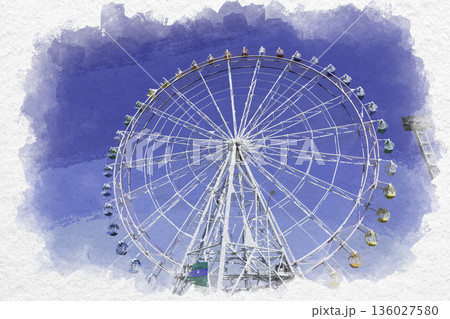 水彩画風 淡路SA 大観覧車 兵庫県淡路市 水彩画風 淡路SA 大観覧車 兵庫県淡路市 136027580