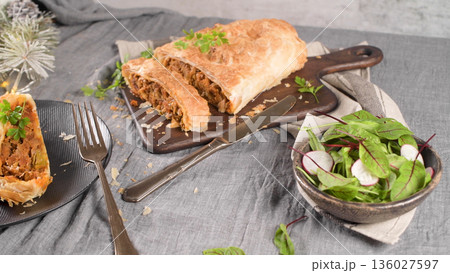 Puff pastry vegetable roll Puff pastry vegetable roll 136027597