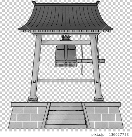 除夜の鐘_モノクロ 136027738