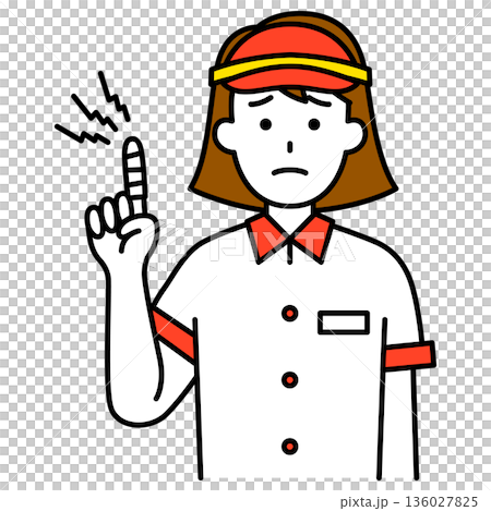 A female fast food restaurant employee with an injured finger A female fast food restaurant employee with an injured finger 136027825