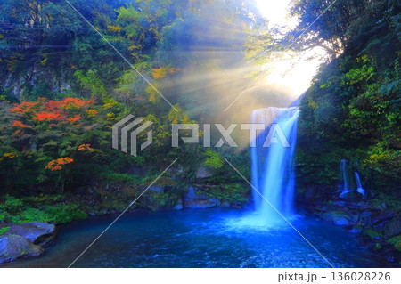 光さす秋の慈恩の滝（大分県玖珠町） 136028226