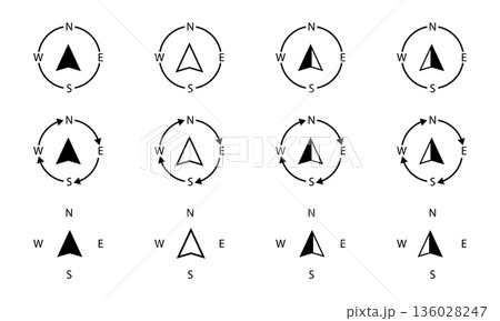 Compass icon symbol set vector illustration. Compass sticker icons. Compass icon symbol set vector illustration. Compass sticker icons. 136028247
