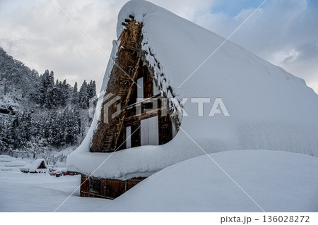 越中五箇山相倉合掌造り集落の雪景色 越中五箇山相倉合掌造り集落の雪景色 136028272