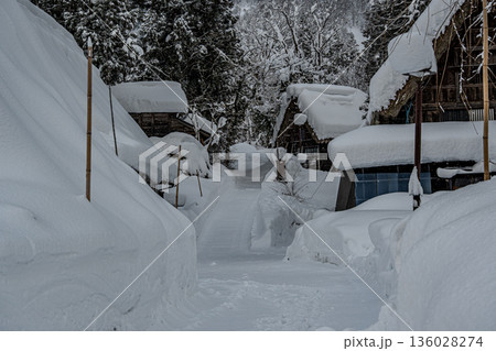 越中五箇山相倉合掌造り集落の雪景色 越中五箇山相倉合掌造り集落の雪景色 136028274