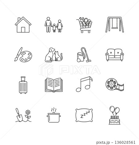 家庭ライフスタイルアイコンセット 136028561