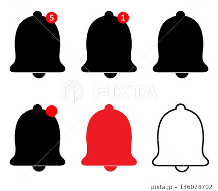 Bell icon, bell notification simple icon. Chat notification or message notification symbols. 136028702