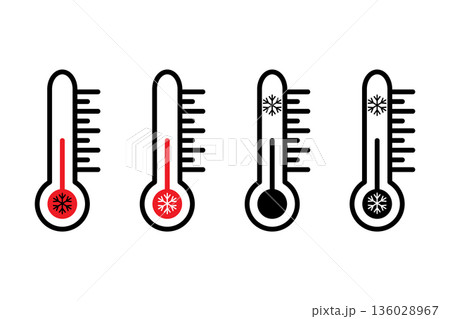 Cold weather and low temperature icon. Freeze thermometer icon cool temperature symbol. 136028967