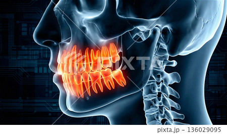 歯科イメージイラスト 虫歯 歯周病 歯茎の痛み 骨格レントゲン 3DCG 広告用 136029095