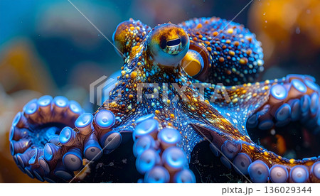Colorful Octopus Close-Up Underwater Colorful Octopus Close-Up Underwater 136029344