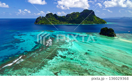 Tropical Island with Turquoise Ocean Tropical Island with Turquoise Ocean 136029368