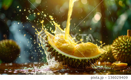 Durian Fruit on Wet Surface 136029409