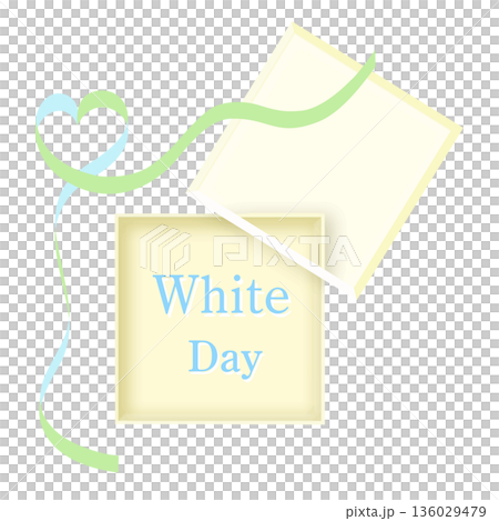White Day gift box title frame ribbon yellow blue 136029479