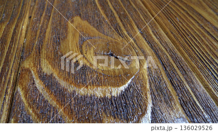 Wooden surface with unique grain pattern and texture showing signs of natural wear and age in a close-up view Wooden surface with unique grain pattern and texture showing signs of natural wear and age in a close-up view 136029526