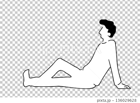 Line drawing illustration of a man sitting relaxed Line drawing illustration of a man sitting relaxed 136029628