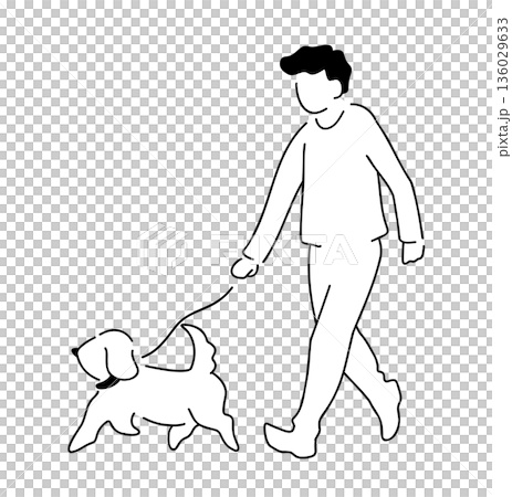 犬と散歩中の男性の線画イラスト 犬と散歩中の男性の線画イラスト 136029633