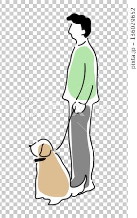 犬と散歩中の男性の線画イラスト 色付き 犬と散歩中の男性の線画イラスト 色付き 136029652