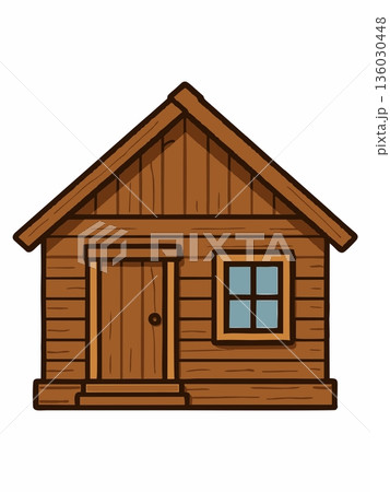 Cartoon Wooden Log Cabin House 136030448