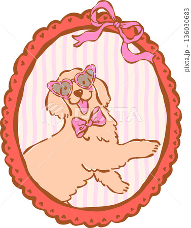 Cute Valentine Dog Wear Bow Tie and Heart Sunglasses in Vintage Frame Whimsical Hand Drawn Cute Valentine Dog Wear Bow Tie and Heart Sunglasses in Vintage Frame Whimsical Hand Drawn 136030683