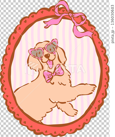 Cute Valentine Dog Wear Bow Tie and Heart Sunglasses in Vintage Frame Whimsical Hand Drawn Cute Valentine Dog Wear Bow Tie and Heart Sunglasses in Vintage Frame Whimsical Hand Drawn 136030683