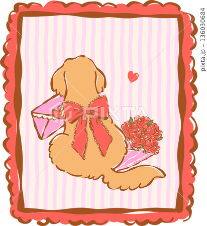 Cute Valentine Dog Wear Oversized Red Bow in Vintage Frame Whimsical Hand Drawn Cute Valentine Dog Wear Oversized Red Bow in Vintage Frame Whimsical Hand Drawn 136030684
