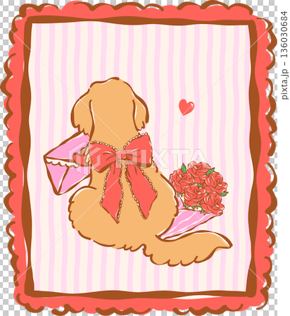 Cute Valentine Dog Wear Oversized Red Bow in Vintage Frame Whimsical Hand Drawn Cute Valentine Dog Wear Oversized Red Bow in Vintage Frame Whimsical Hand Drawn 136030684