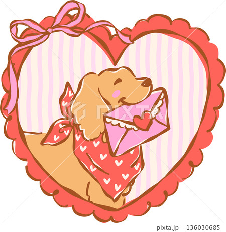 Cute Valentine Dog Wear Bandana in Heart Vintage Frame Whimsical Hand Drawn Cute Valentine Dog Wear Bandana in Heart Vintage Frame Whimsical Hand Drawn 136030685