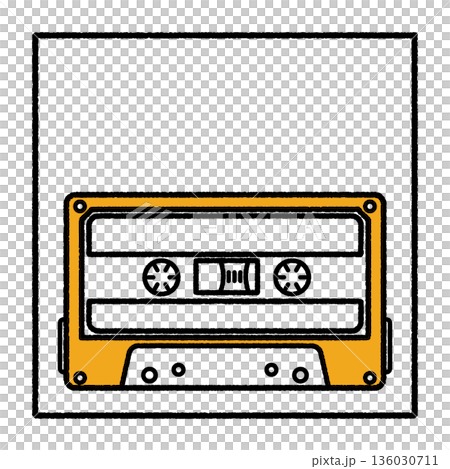 黄色いカセットテープの線画イラスト 黄色いカセットテープの線画イラスト 136030711