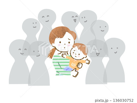 孤独を感じている幼い男の子を抱いた母親のイラスト 孤独を感じている幼い男の子を抱いた母親のイラスト 136030752