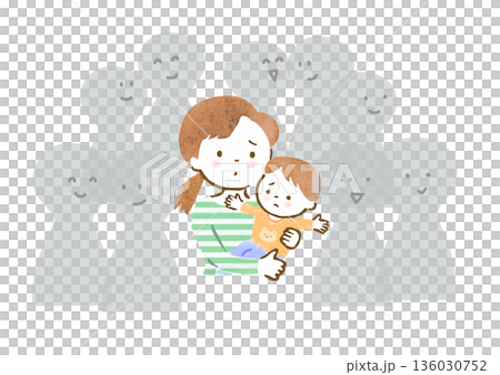 孤独を感じている幼い男の子を抱いた母親のイラスト 孤独を感じている幼い男の子を抱いた母親のイラスト 136030752