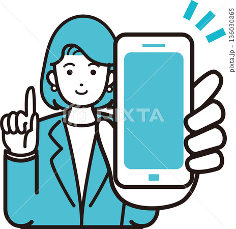 スマートフォンを操作するビジネス女性のイラスト モバイルアプリ、SNS、人物・IT素材 スマートフォンを操作するビジネス女性のイラスト モバイルアプリ、SNS、人物・IT素材 136030865